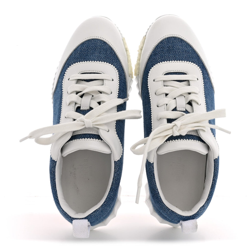 Denim Suede Goatskin Bouncing Sneakers 37.5 Bleu Clair White wholesalehk.shop