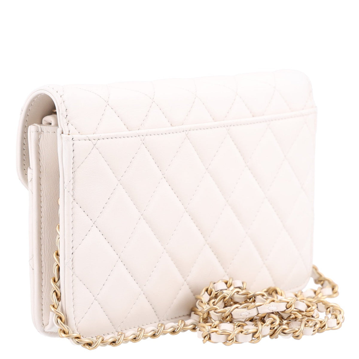 Calfskin Quilted Enchained Wallet On Chain WOC White wholesalehk.shop