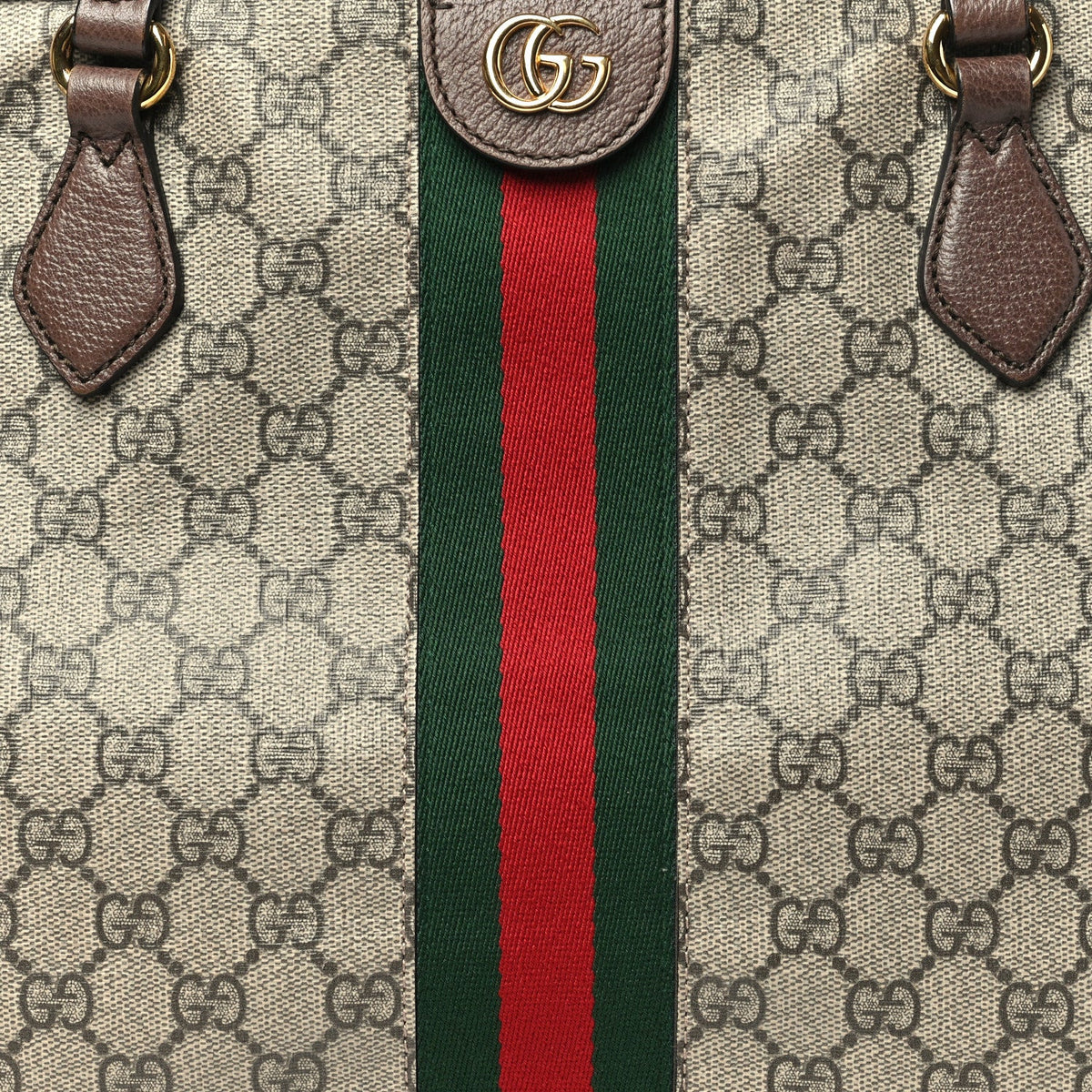GG Supreme Monogram Textured Calfskin Web Medium Ophidia Shopping Tote Beige Ebony New Acero wholesalehk.shop