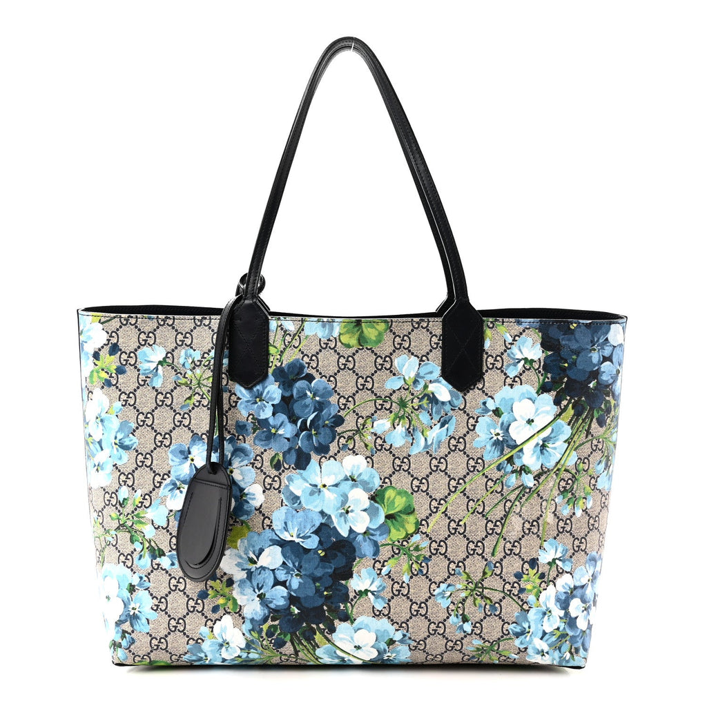 GG Supreme Monogram Blooms Medium Reversible Tote Beige Blue Navy wholesalehk.shop