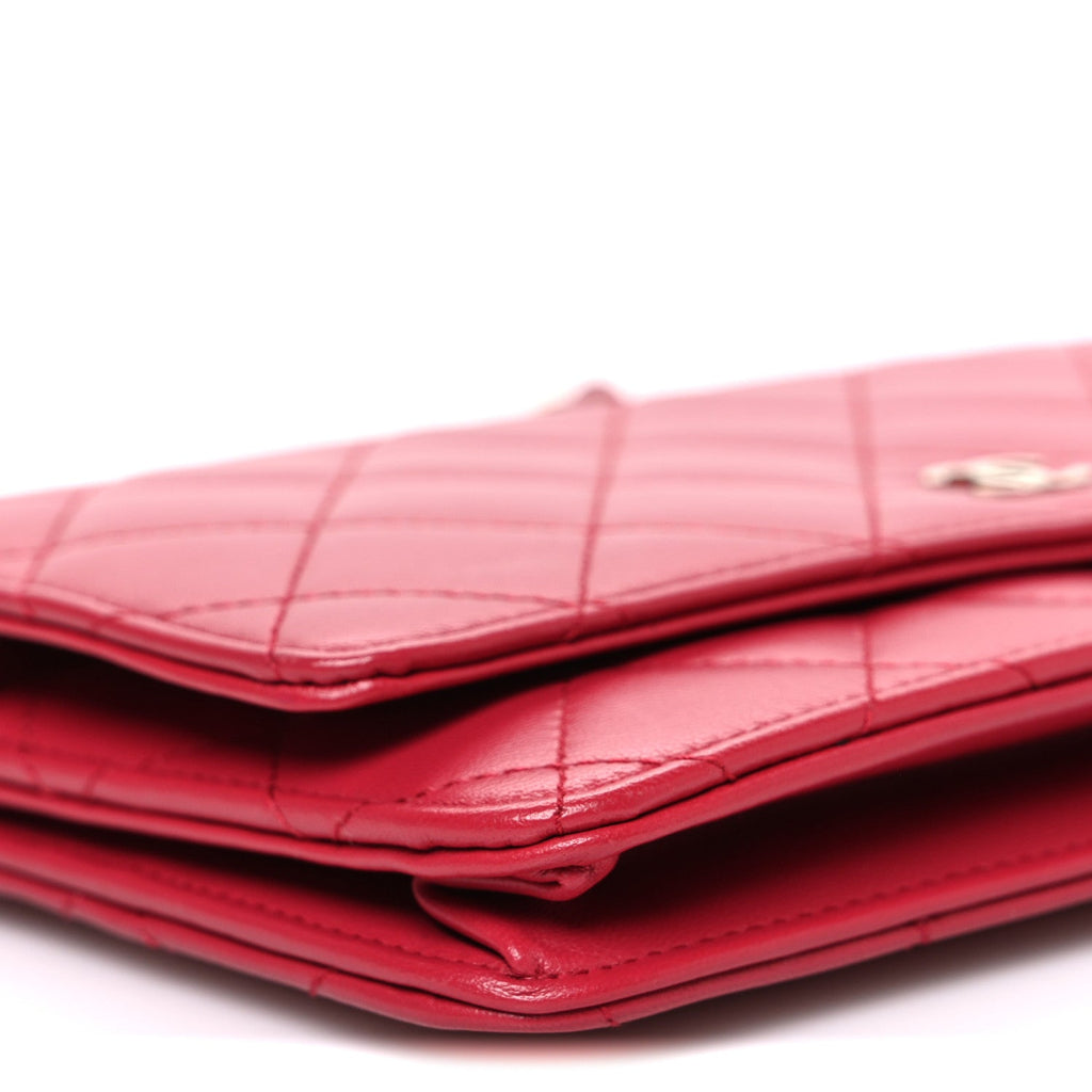 Lambskin Quilted Wallet On Chain WOC Dark Pink wholesalehk.shop