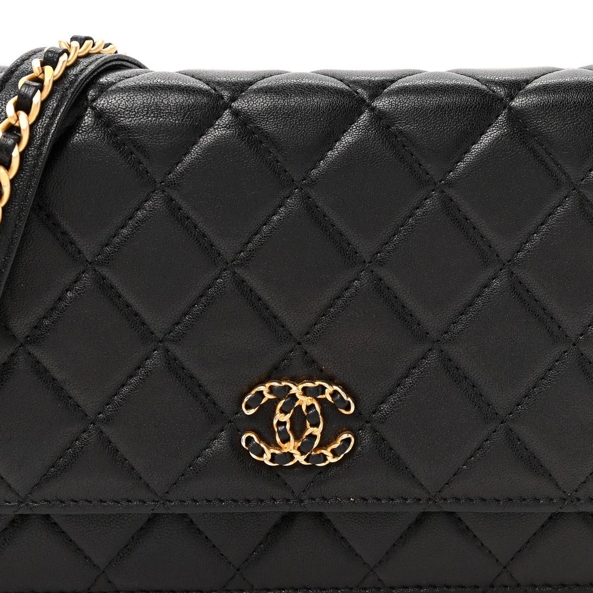 Lambskin Quilted Infinity Wallet On Chain WOC Black wholesalehk.shop
