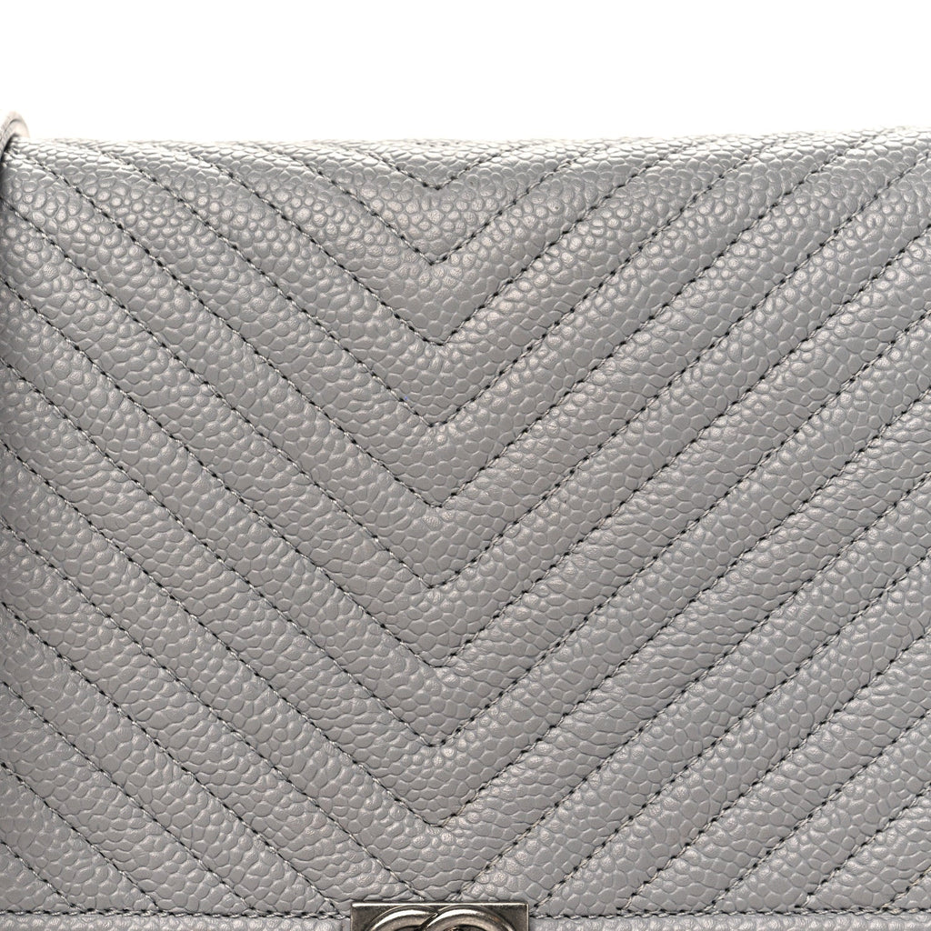 Caviar Chevron Quilted Boy Wallet On Chain WOC Grey wholesalehk.shop