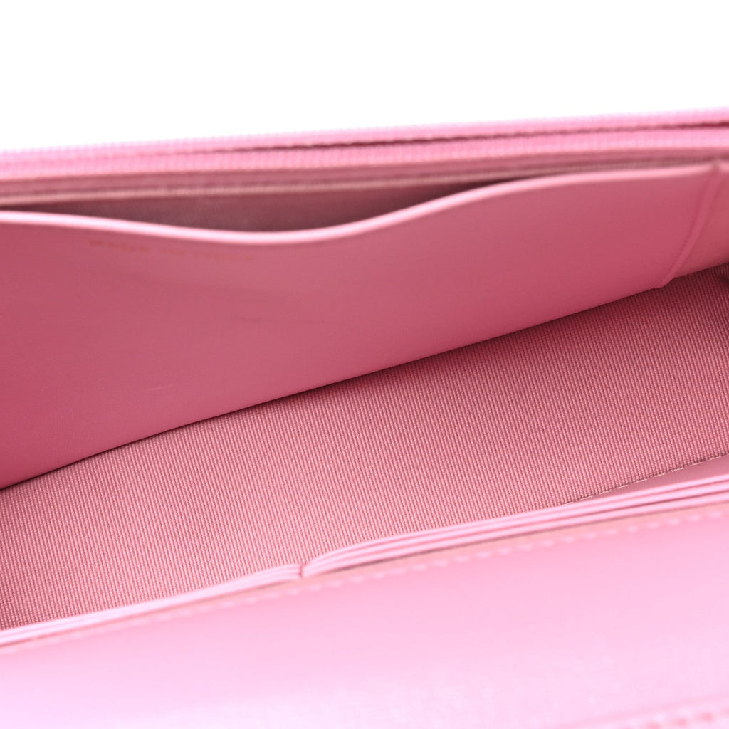 Lambskin Quilted Secret CC Wallet On Chain WOC Pink wholesalehk.shop