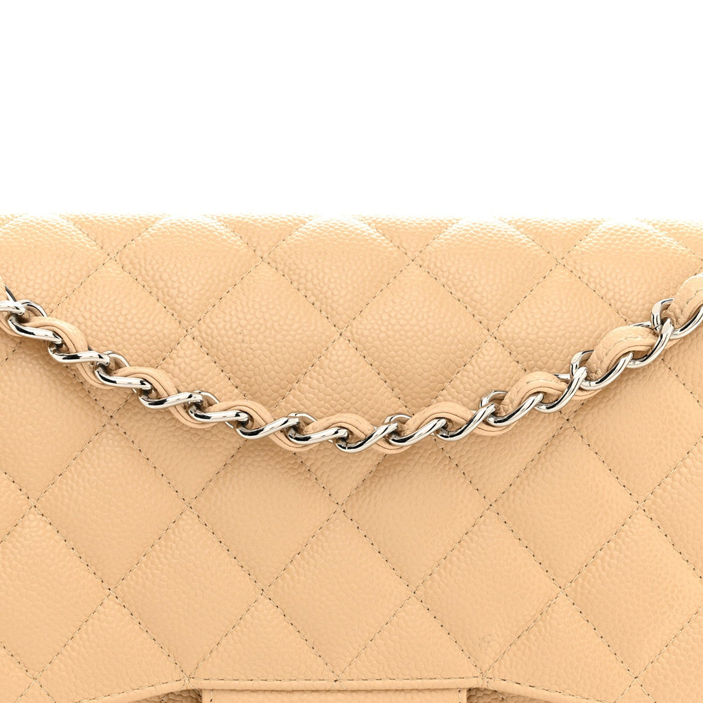 Caviar Quilted Jumbo Double Flap Light Beige wholesalehk.shop