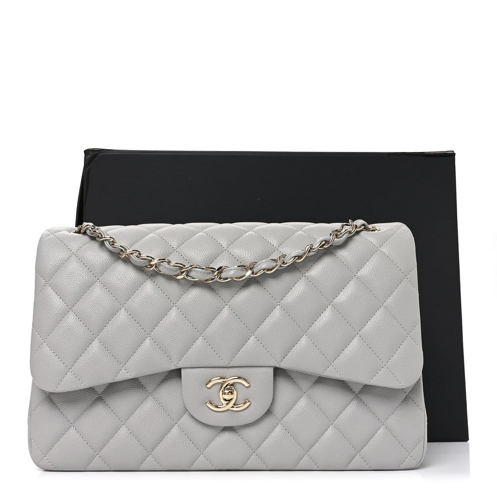 Caviar Quilted Jumbo Double Flap Grey wholesalehk.shop