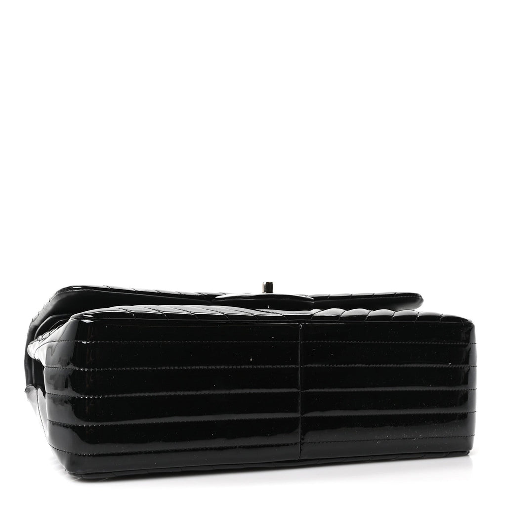 Patent Chevron Quilted Jumbo Double Flap Black wholesalehk.shop