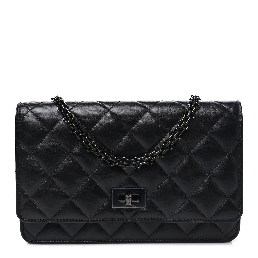 Aged Calfskin Quilted Reissue Wallet On Chain WOC So Black wholesalehk.shop