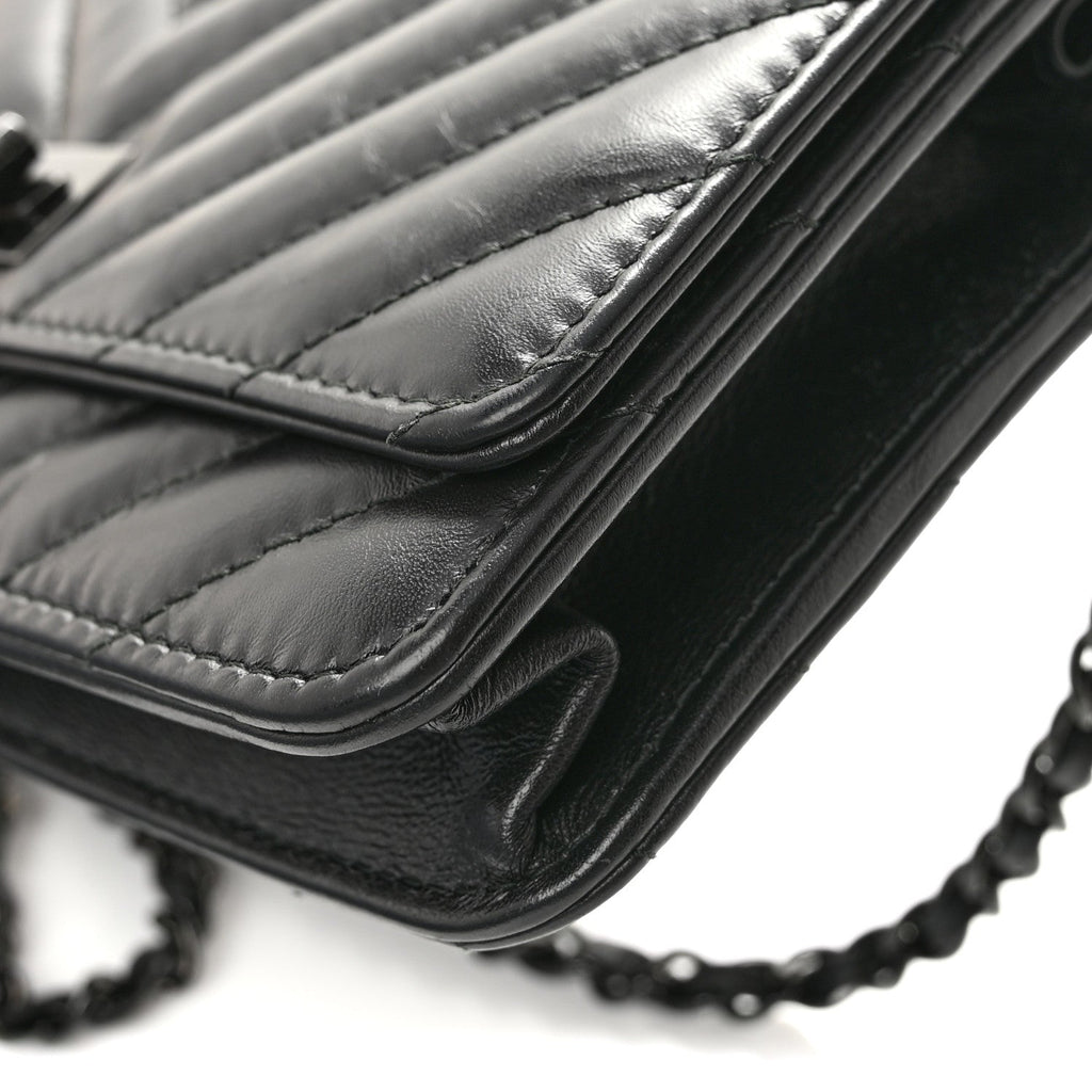 Aged Calfskin Chevron Quilted Reissue Wallet On Chain WOC So Black wholesalehk.shop
