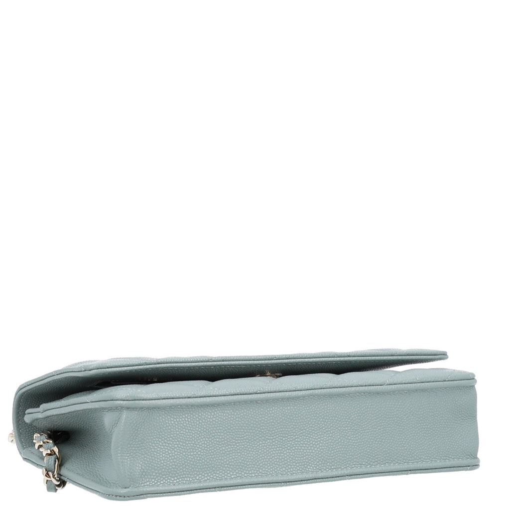 Caviar Quilted Wallet on Chain WOC Grey wholesalehk.shop