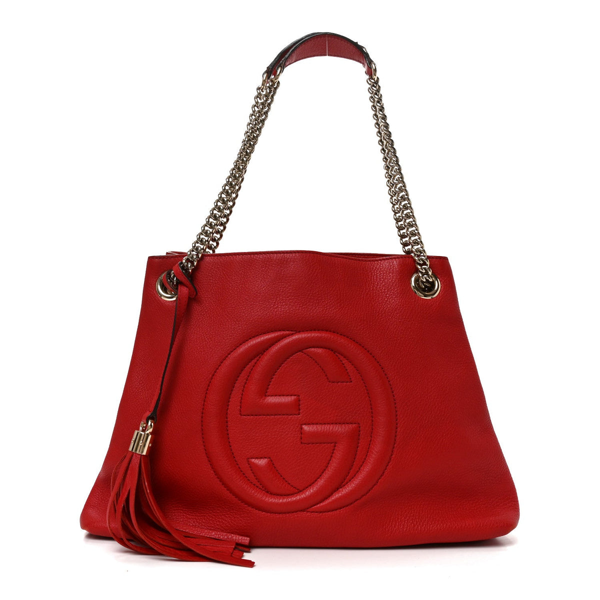 Pebbled Calfskin Medium Soho Chain Shoulder Bag Tabasco Red wholesalehk.shop