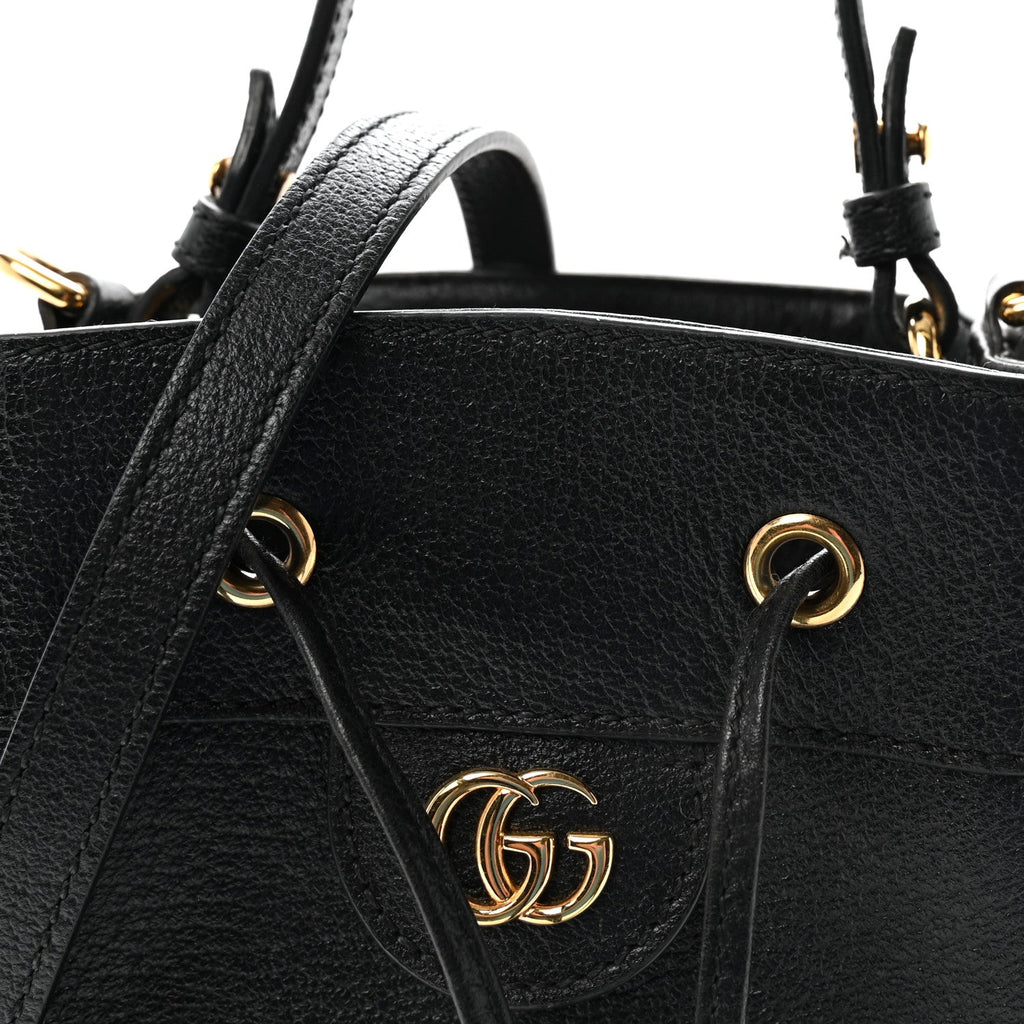 Glazed Textured Calfskin Web Small Ophidia Bucket Bag Black wholesalehk.shop
