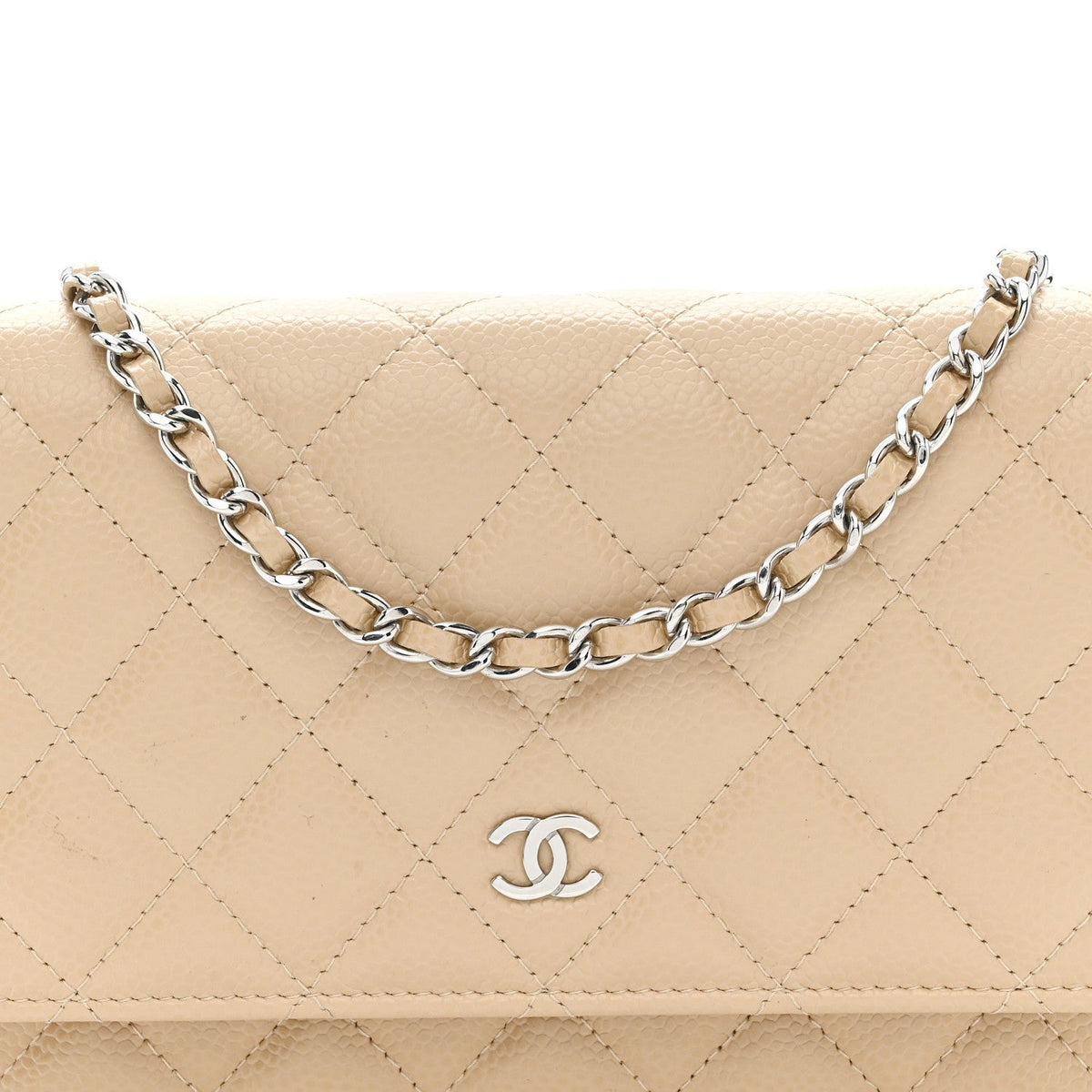 Caviar Quilted Wallet on Chain WOC Beige wholesalehk.shop