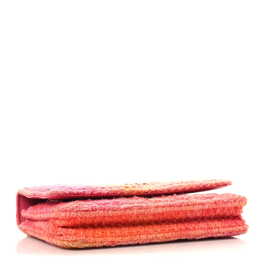 Wool Tweed Lambskin Quilted Chanel 19 Wallet On Chain WOC Coral Pink wholesalehk.shop