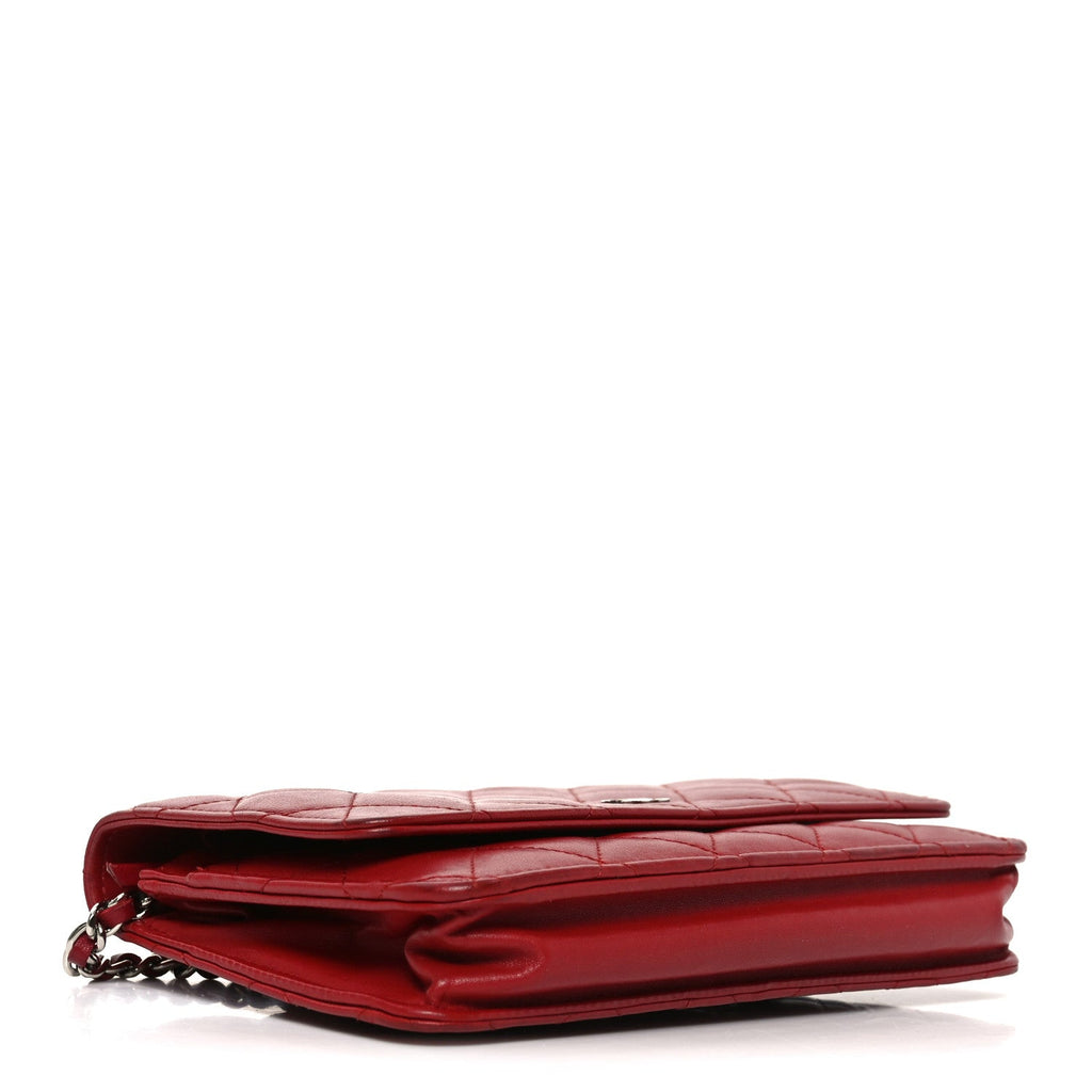Lambskin Quilted Wallet On Chain WOC Red wholesalehk.shop