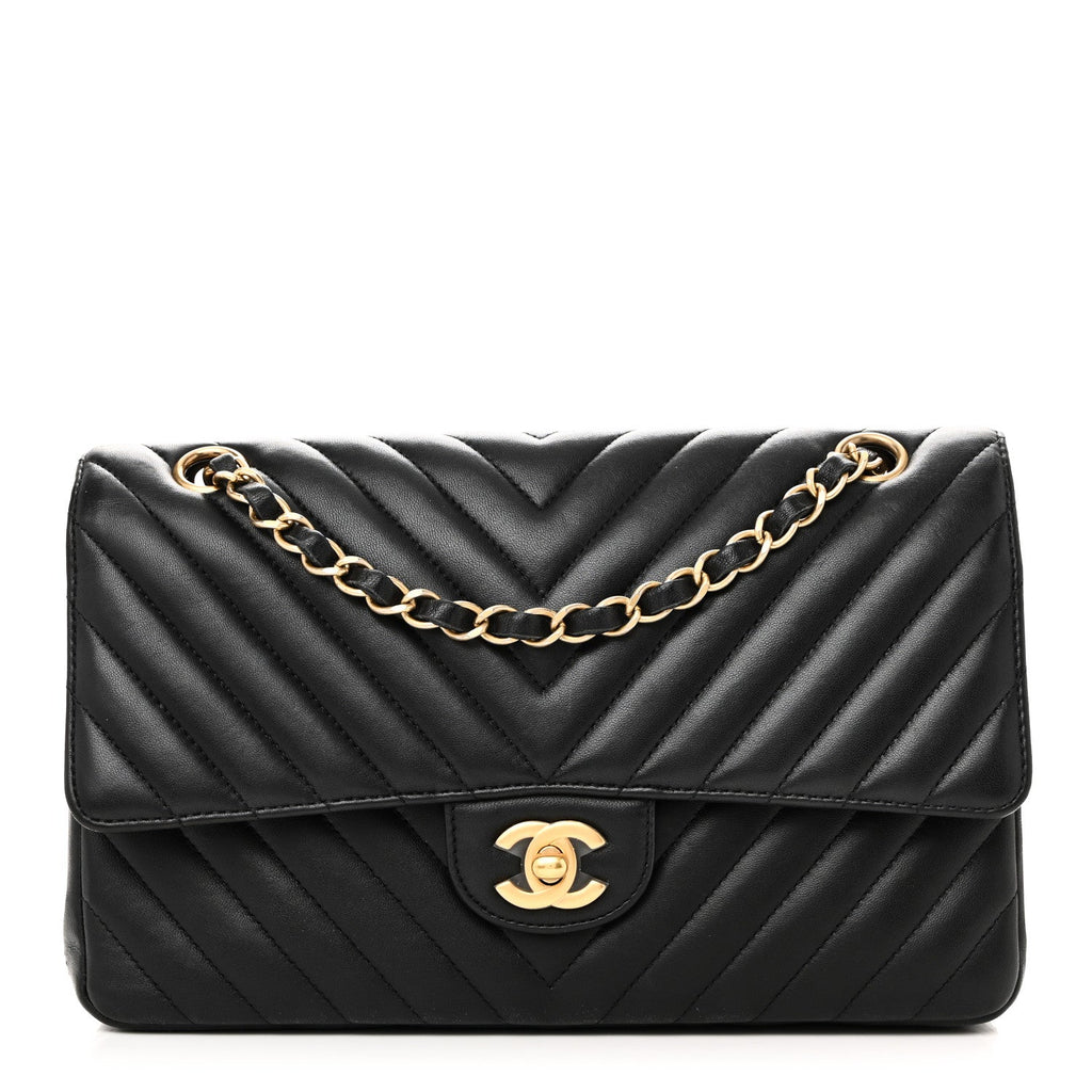 Lambskin Chevron Quilted Medium Double Flap Black wholesalehk.shop