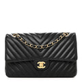 Lambskin Chevron Quilted Medium Double Flap Black wholesalehk.shop