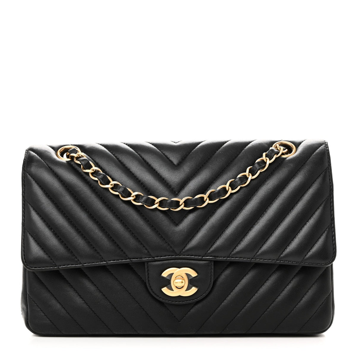 Lambskin Chevron Quilted Medium Double Flap Black wholesalehk.shop