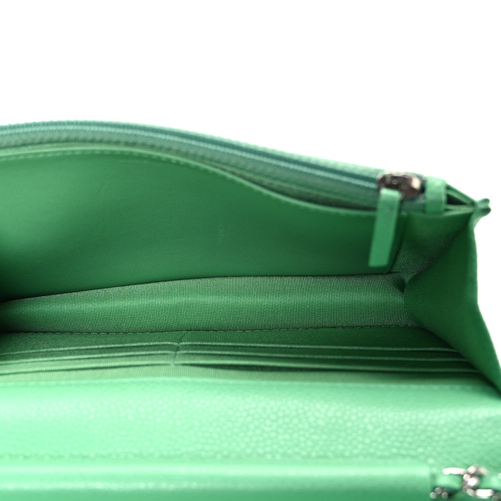 Caviar Chevron Quilted Wallet On Chain WOC Green wholesalehk.shop