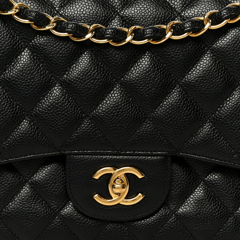 Caviar Quilted Jumbo Double Flap Black wholesalehk.shop