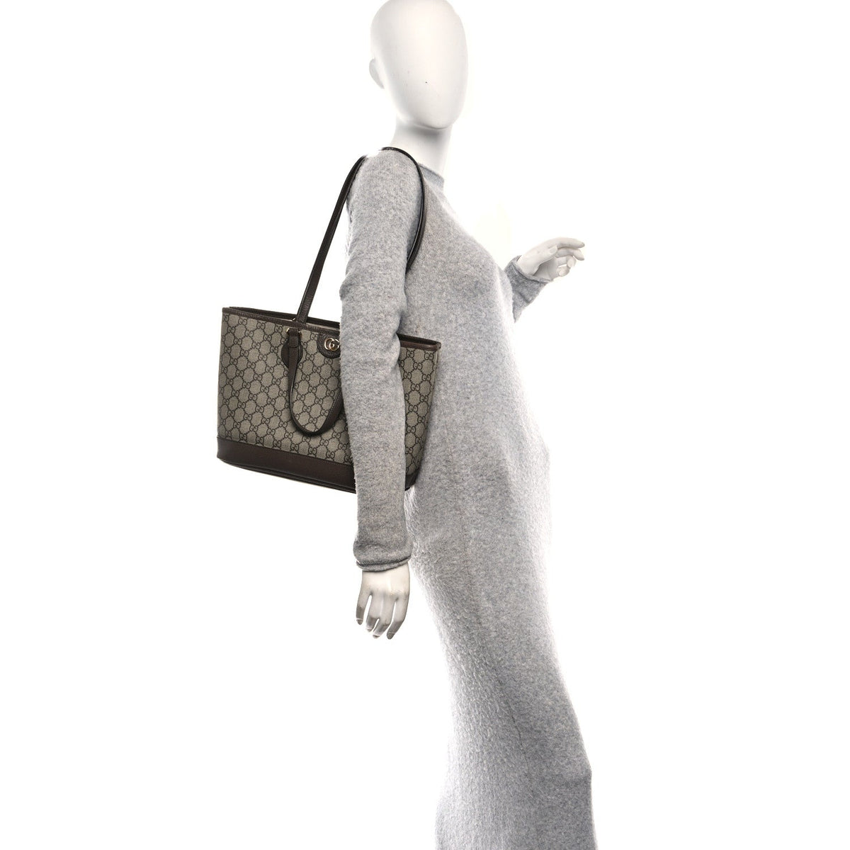 GG Supreme Monogram Textured Calfskin Small Ophidia Shoulder Tote Bag Beige Ebony New Acero wholesalehk.shop