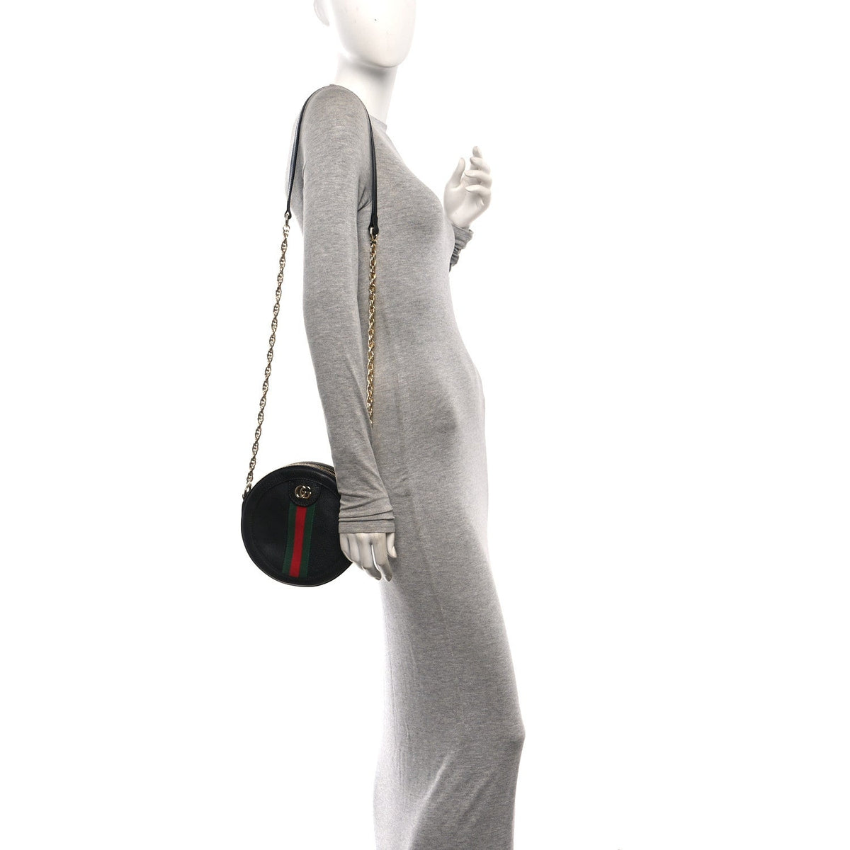 Grained Calfskin Web Mini Ophidia Round Shoulder Bag Black wholesalehk.shop