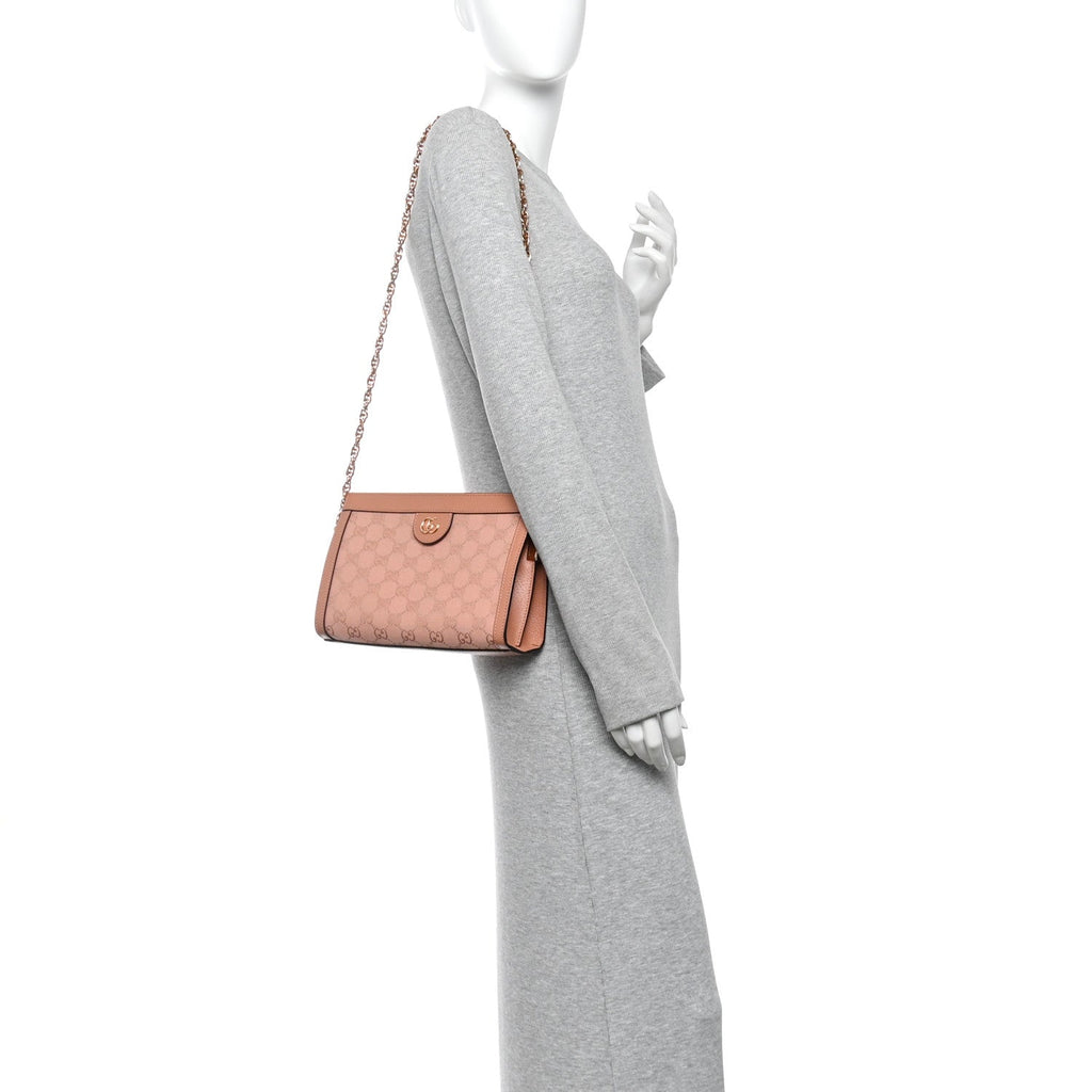 Monogram Textured Dollar Calfskin Small Ophidia Chain Shoulder Bag Cloche Rose Pink wholesalehk.shop