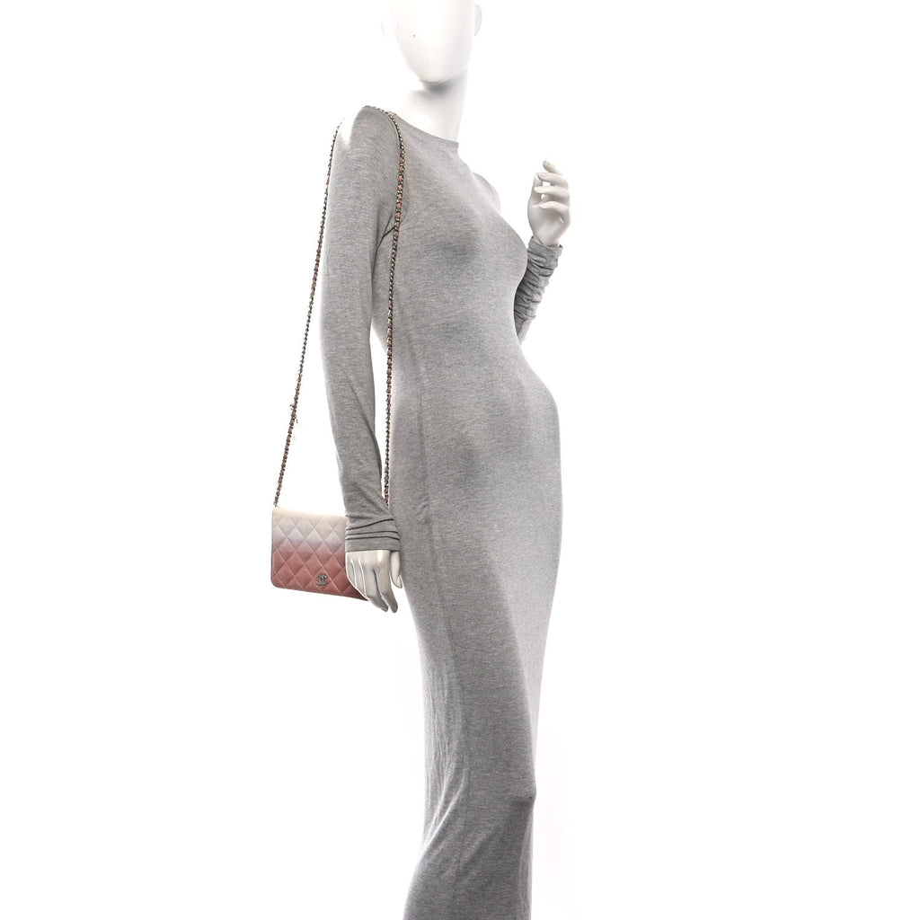 Ombre Patent Calfskin Quilted Wallet on Chain WOC Pink White wholesalehk.shop