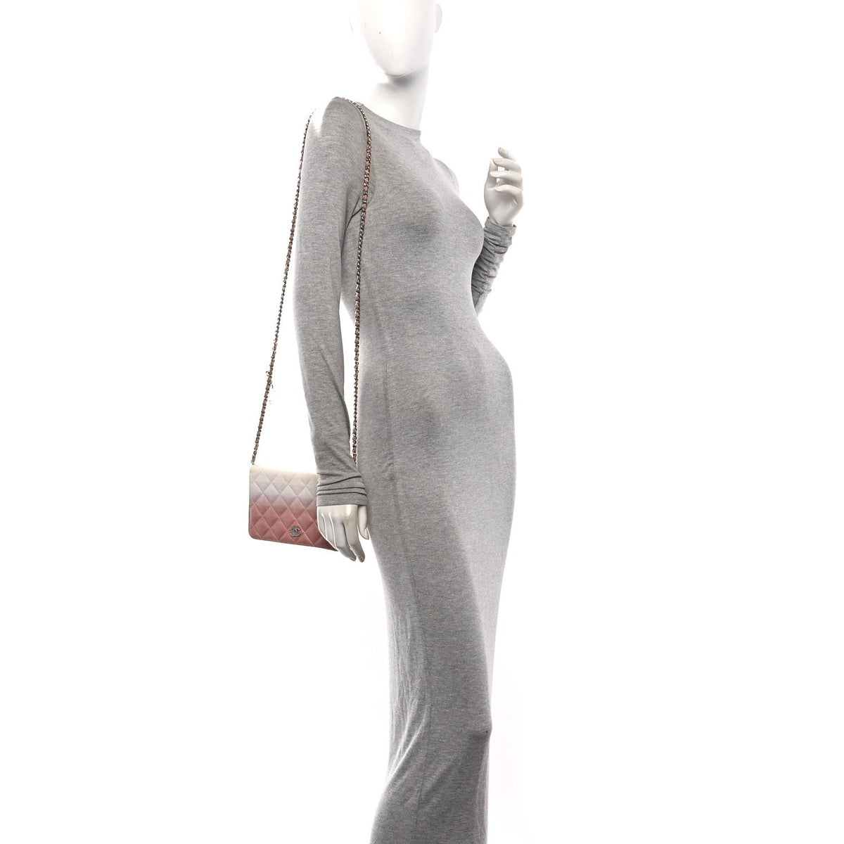 Ombre Patent Calfskin Quilted Wallet on Chain WOC Pink White wholesalehk.shop