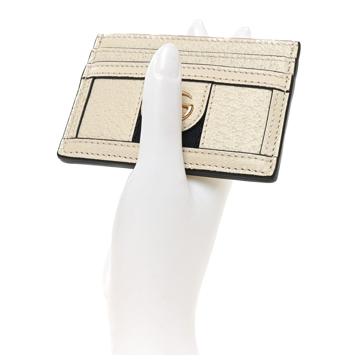 Textured Calfskin Web Ophidia Card Holder Mystic White wholesalehk.shop