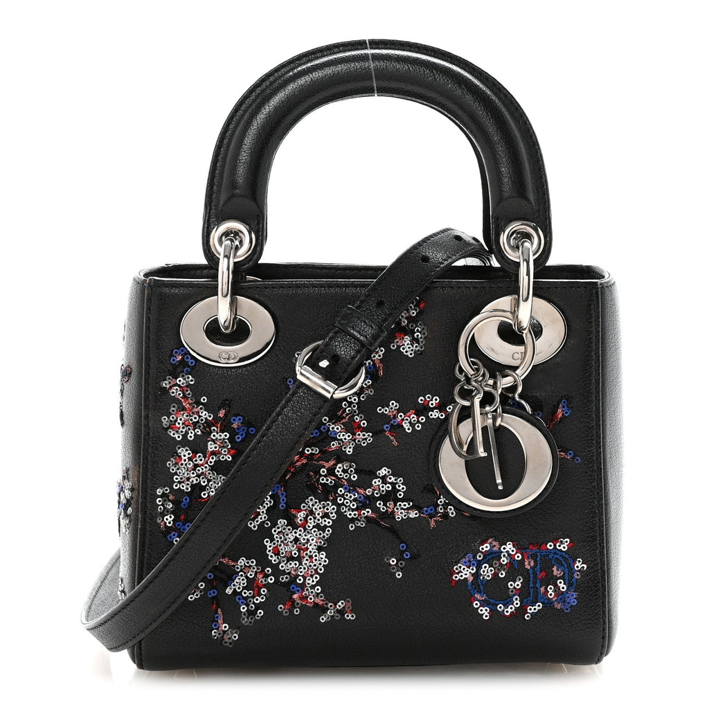 Goatskin Sequin Embroidered Mini Lady Dior Black wholesalehk.shop