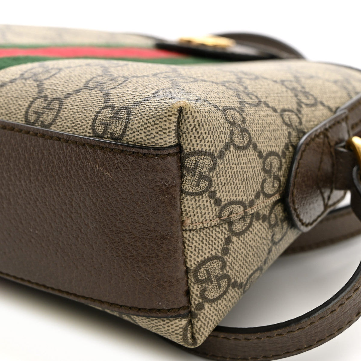 GG Supreme Monogram Textured Dollar Calfskin Web Small Ophidia Dome Shoulder Bag Beige Ebony New Acero wholesalehk.shop