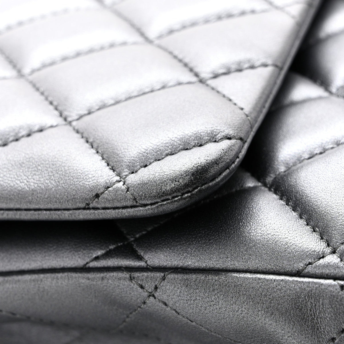 Metallic Lambskin Quilted Maxi Double Flap Pewter wholesalehk.shop
