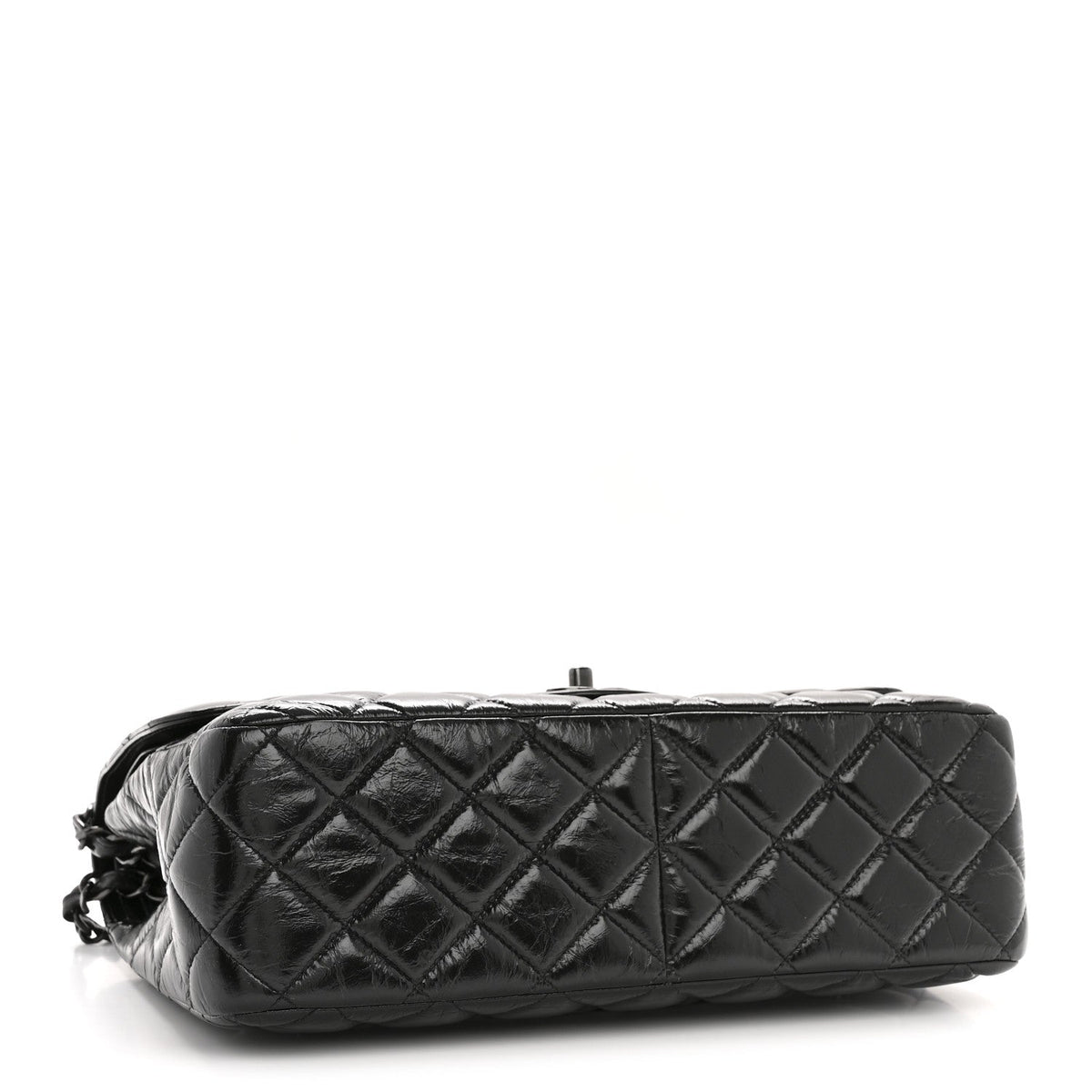 Shiny Crumpled Calfskin Quilted Jumbo Double Flap So Black wholesalehk.shop