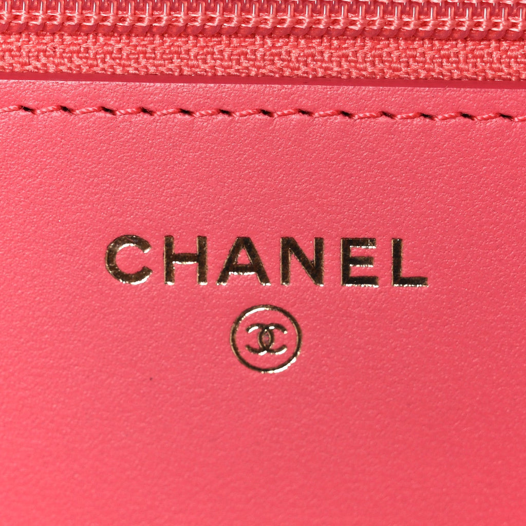 Lambskin Quilted Double Stitch Tassel Wallet On Chain WOC Pink wholesalehk.shop