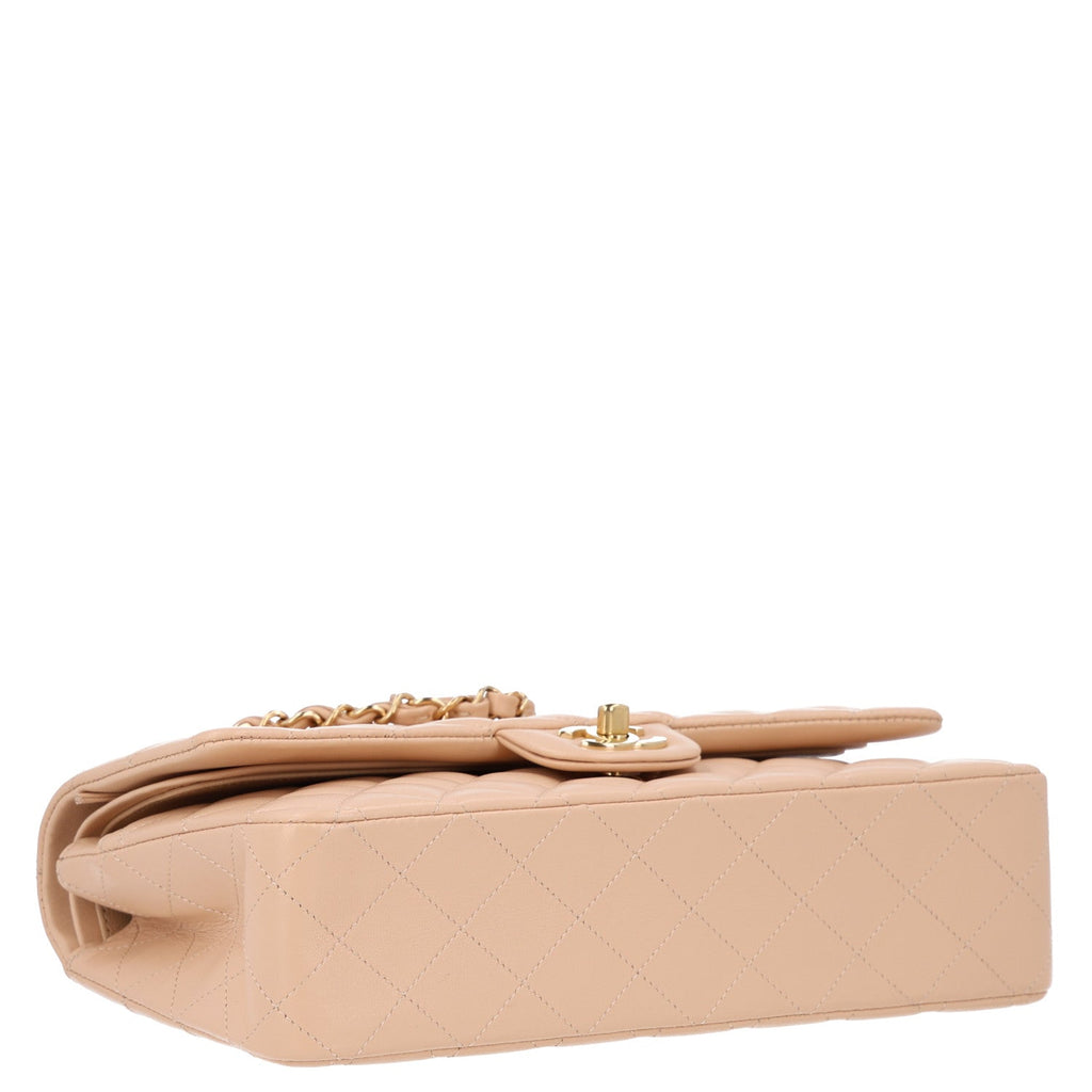 Lambskin Quilted Medium Double Flap Beige wholesalehk.shop