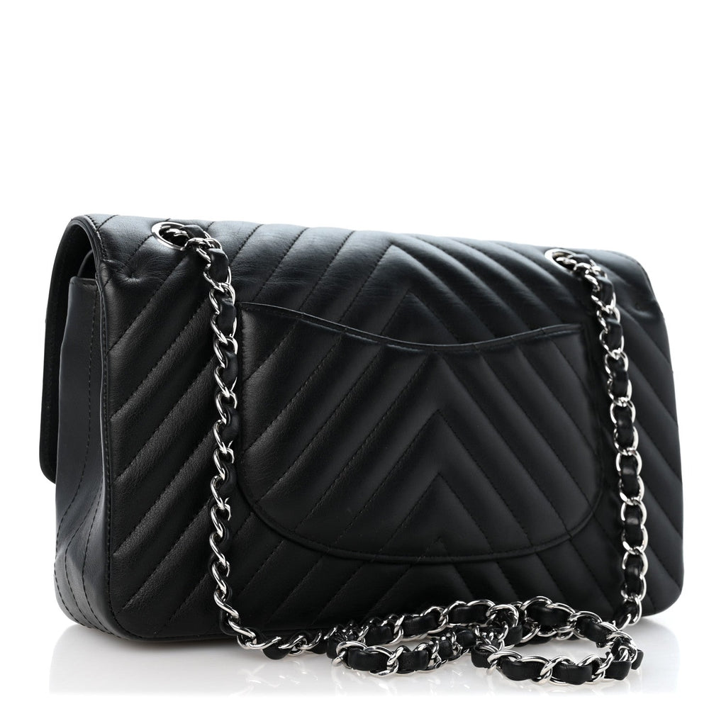Lambskin Chevron Quilted Medium Double Flap Black wholesalehk.shop