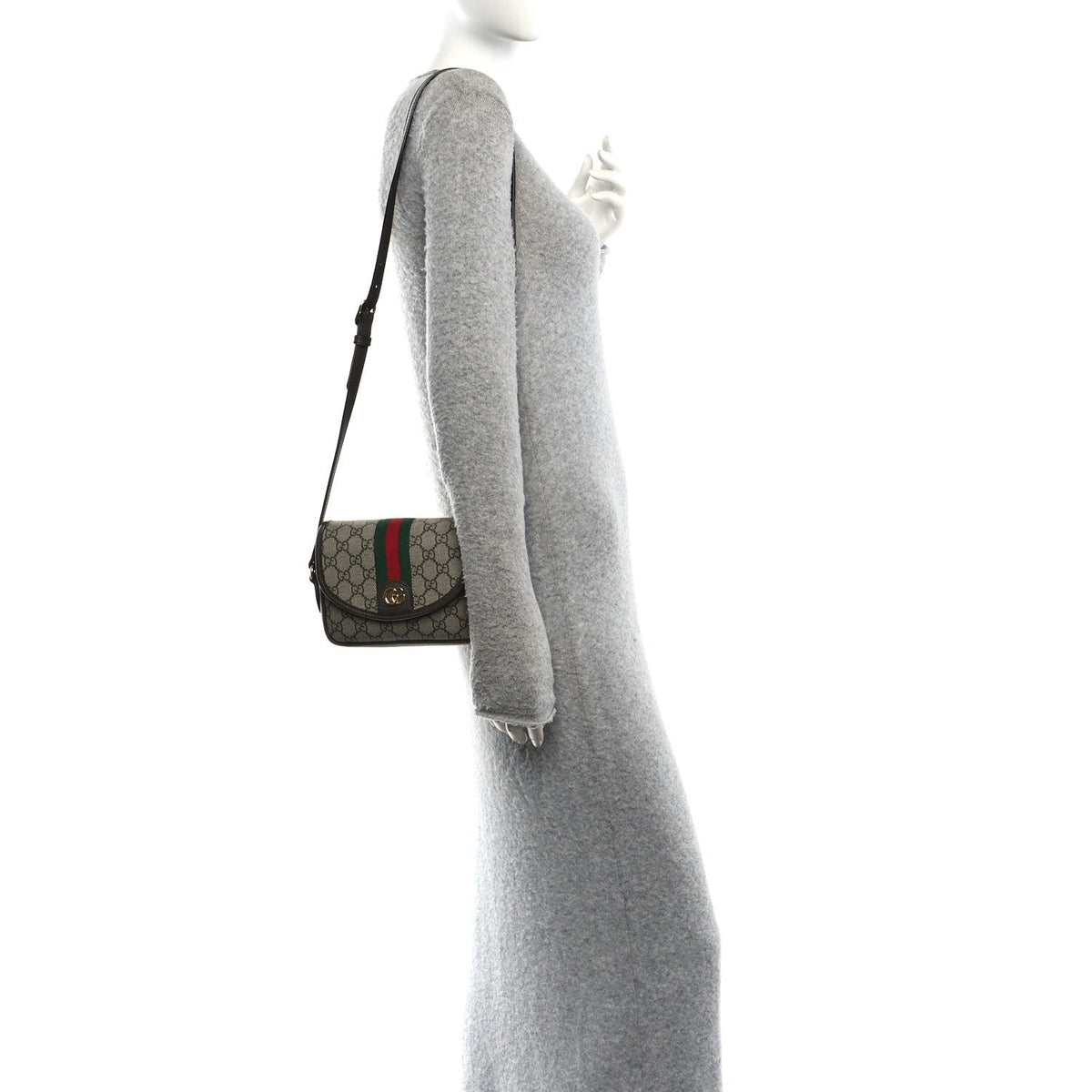 GG Supreme Monogram Textured Dollar Calfskin Mini Ophidia Flap Shoulder Bag Beige Ebony New Acero wholesalehk.shop