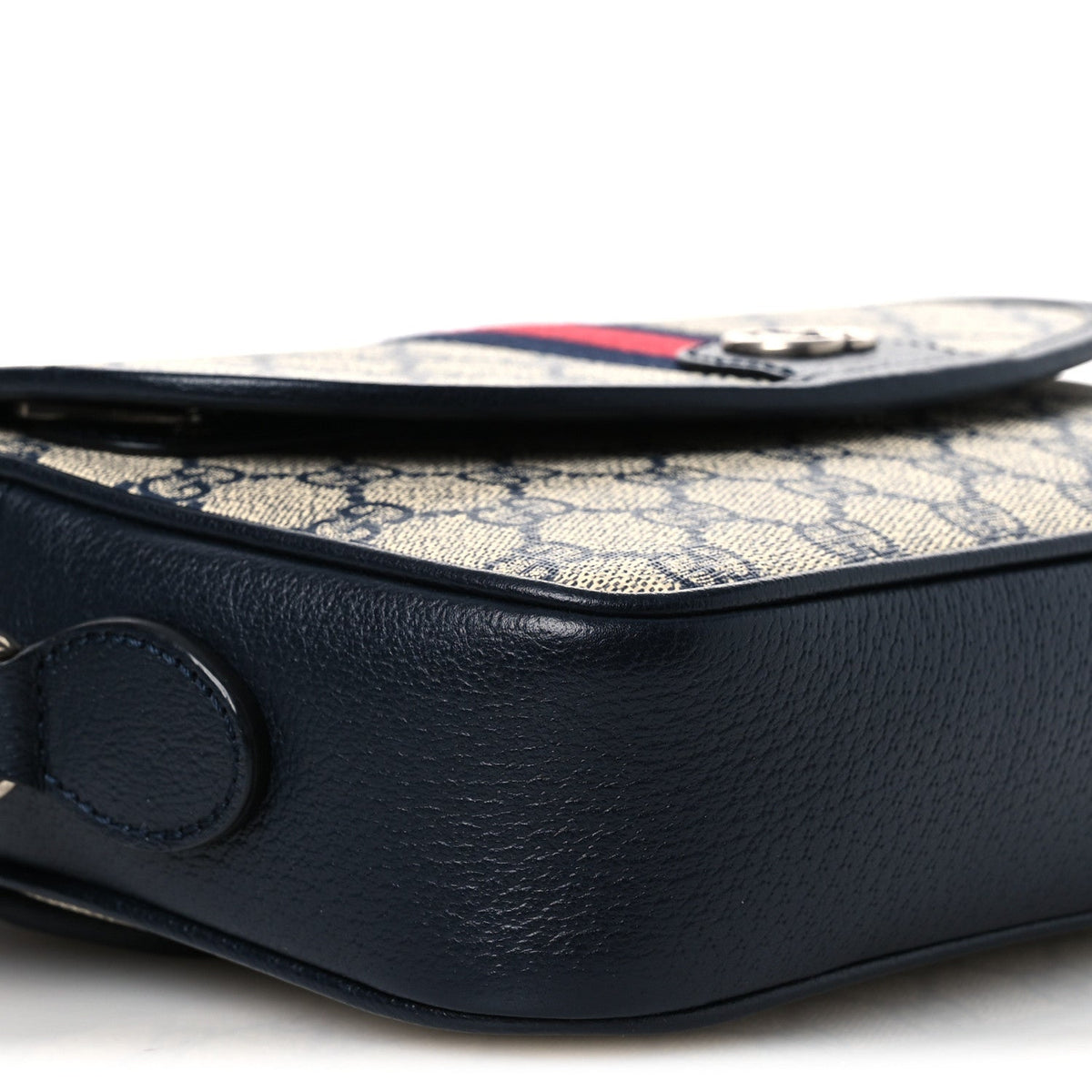 GG Supreme Monogram Textured Dollar Calfskin Web Studded Mini Ophidia Flap Shoulder Bag Beige Blue wholesalehk.shop