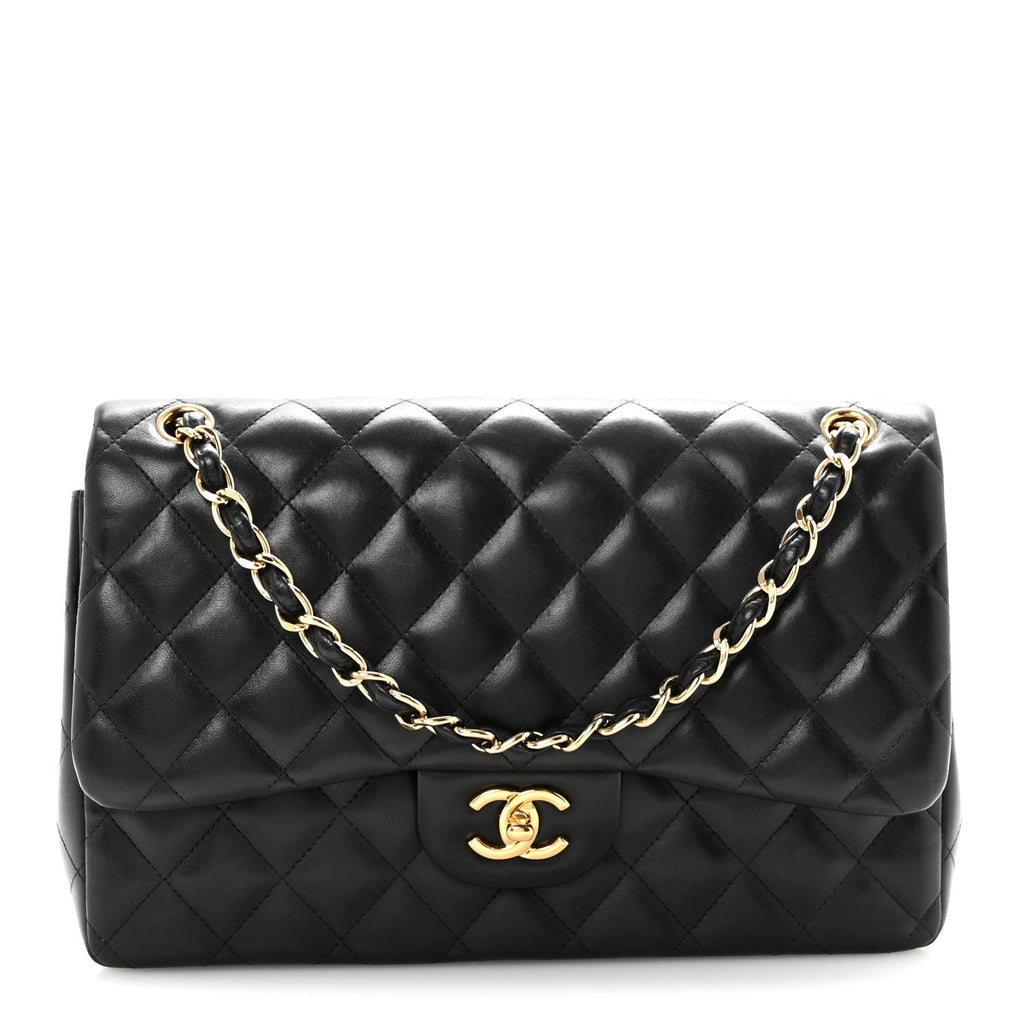 Lambskin Quilted Jumbo Double Flap Black wholesalehk.shop
