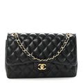 Lambskin Quilted Jumbo Double Flap Black wholesalehk.shop