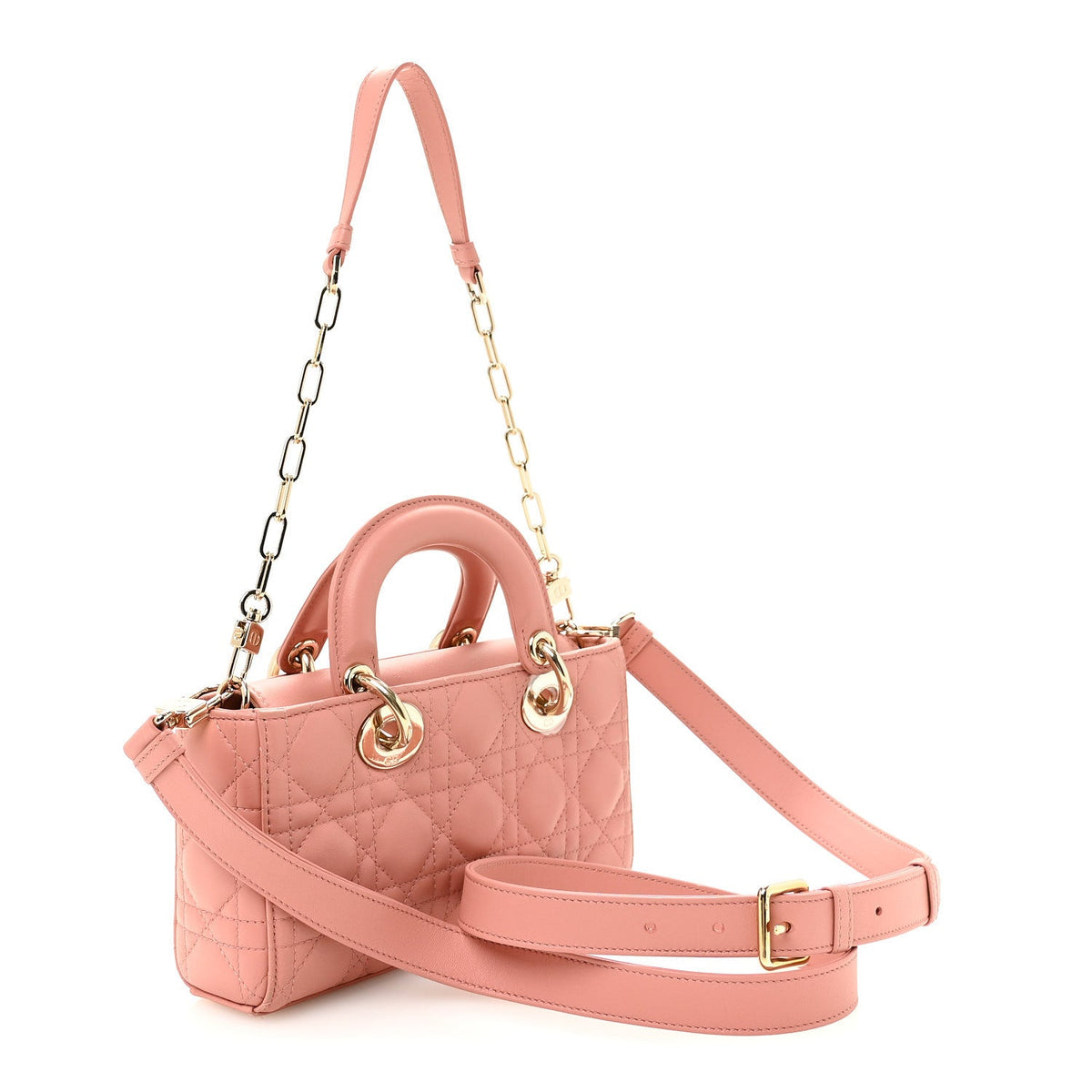 Lambskin Cannage Small Lady D-Joy Light Pink wholesalehk.shop
