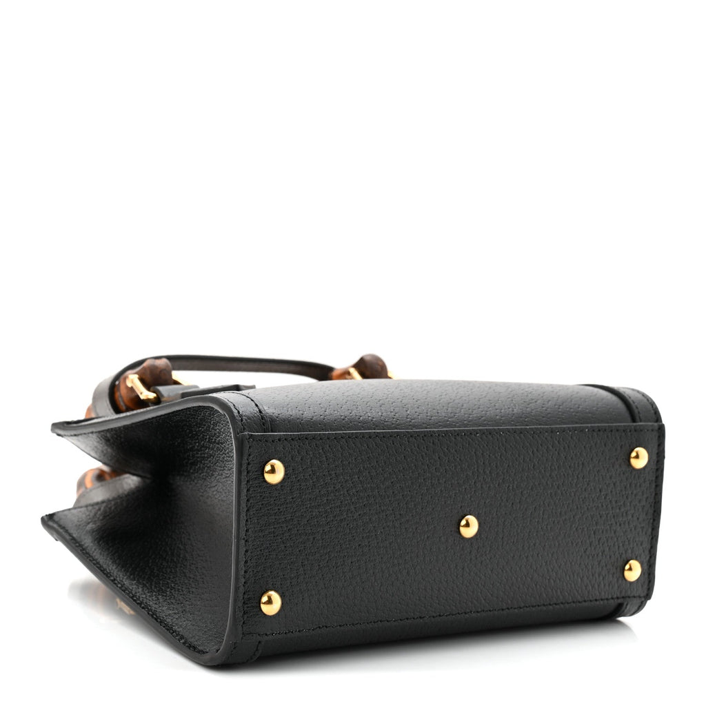 Textured Dollar Calfskin Web Mini Diana Tote Bag Black wholesalehk.shop