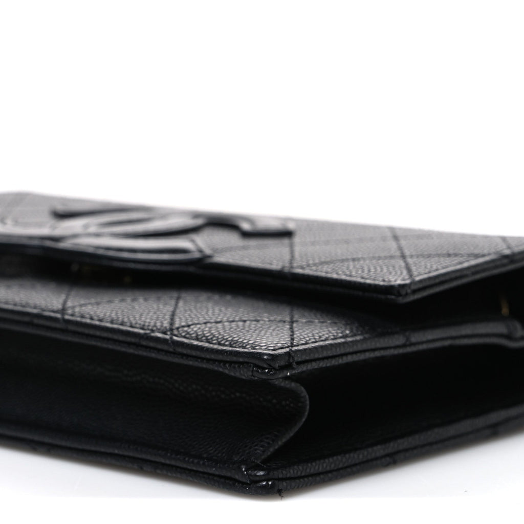 Shiny Caviar Lambskin Quilted CC Neo Filigree Wallet on Chain WOC Black wholesalehk.shop