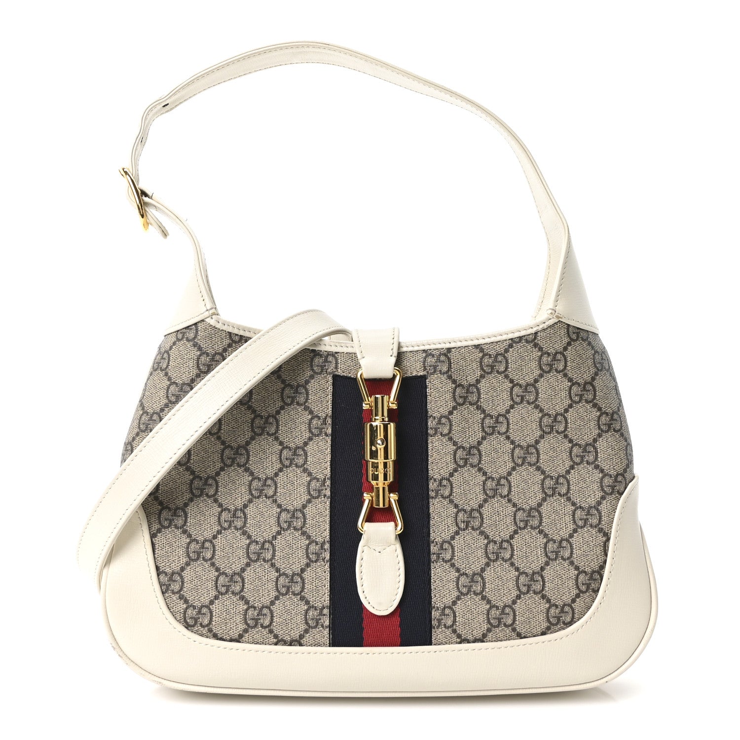 GG Supreme Monogram Azalea Calfskin Web Small Jackie 1961 Hobo Beige Ebony Mystic White £¨ Direct shipment via from wholesalehk.shop