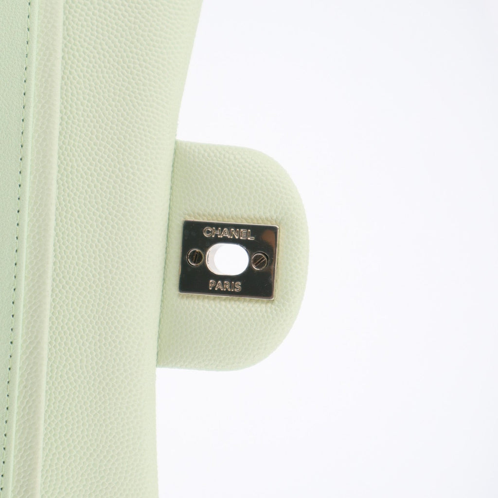 Caviar Quilted Small Double Flap Light Green wholesalehk.shop