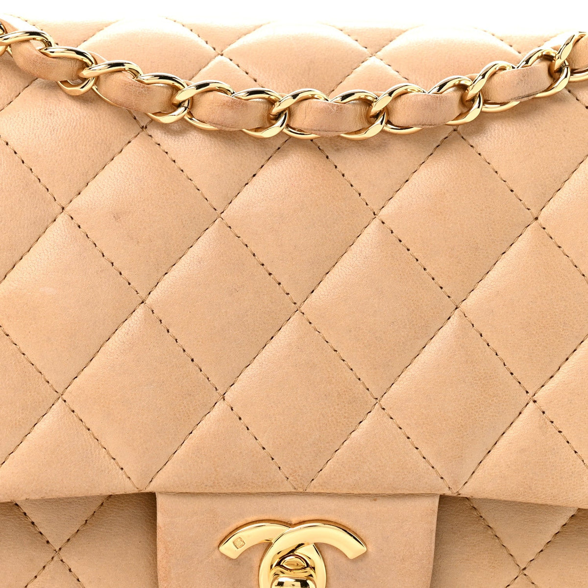Lambskin Quilted Medium Double Flap Beige wholesalehk.shop
