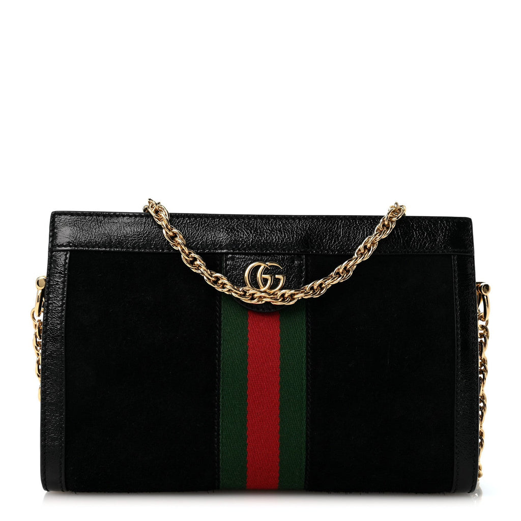 Suede Patent GG Web Small Ophidia Chain Shoulder Bag Black wholesalehk.shop