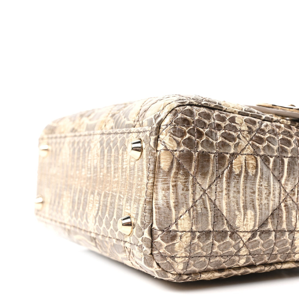 Metallic Snakeskin Cannage Mini Lady Dior Beige wholesalehk.shop