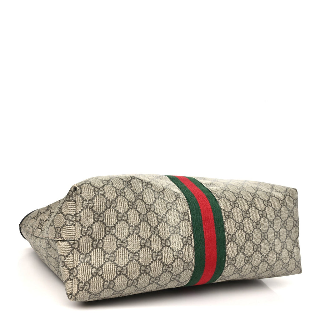 GG Supreme Monogram Textured Calfskin Web Medium Ophidia Shopping Tote Beige Ebony New Acero wholesalehk.shop